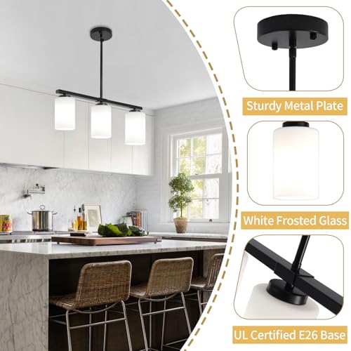 Modern Farmhouse Kitchen Island Lighting - 3-Light Black Chandelier - Image 3