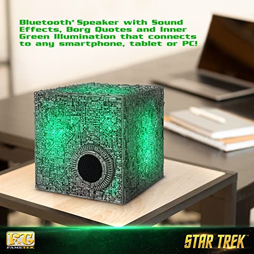 Fametek Star Trek Borg Cube Bluetooth Speaker With Green Illumination, Sound Effects & Borg Quotes – Memorabilia, Gifts, Gadgets, Collectibles For Star Trek Fans #TOP3
