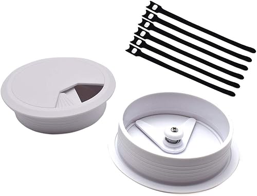 Miniatura 7 de Kit de ojales y bridas de alambre blanco de 2 pulgadas (1.969 in) de plástico ABS, organizador de cables para escritorio de computadora (2 ojales de