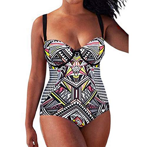 Darringls Ropa de Bano de Mujer Talla Grande, Mujer Traje de Baño de Una Pieza V Profunda Arco Iris de Impresión Ropa de baño Espalda Abierta Bohemio 2019 Bikinis
