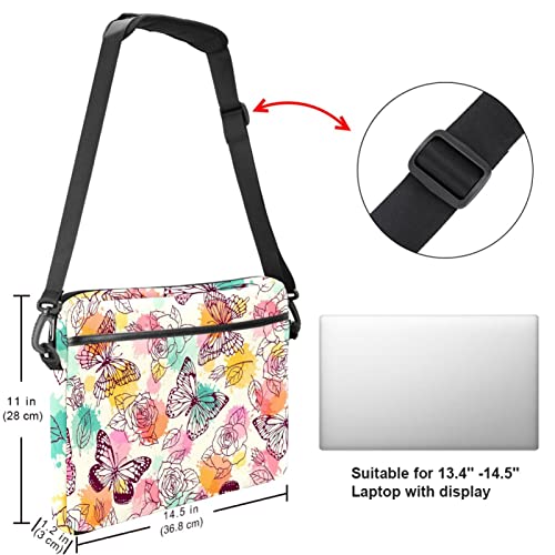 Sac pc 13.3 pouces imprimé papillon dessiné main et fleurs violettes artistique