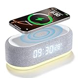 Wowfast Digitaler Wecker mit Kabelloser Ladestation, 4 In1 Intelligenter Wecker Nachtlicht, mit Licht und Temperatur, Helligkeit einstellbar