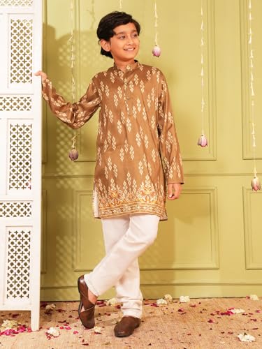 Image of AJ DEZINES Kurta Pajama For Kids Boys | Cotton Printed Chikankari Kurta Pyjama Set For Boys | Traditional & Festive Outfit | Party & Ethnic Wear | Stylish Kids Kurta Set
