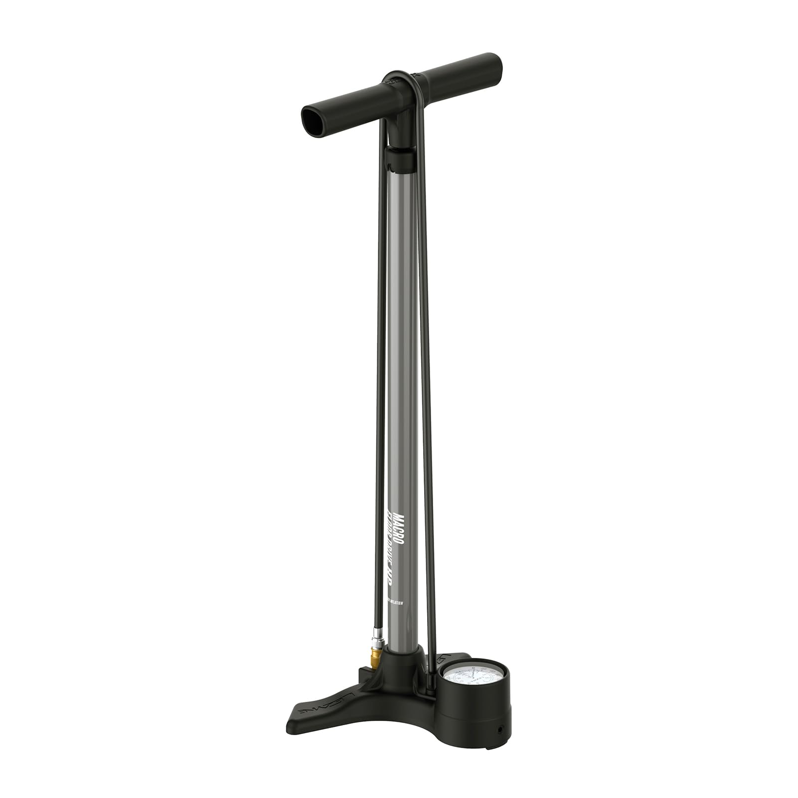 LEZYNE Macro Floor Drive High Pressure Bicycle Floor Pump with 2.5" Analog Gauge - Durable 220 PSI Tire Air Pump for Road/Track Bikes - Fits Presta/Schrader Valve - ABS Flip Chuck, Flat Gray