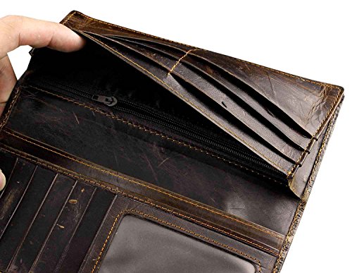 Mens Long Crocodile Head Motorcycle Punk Leather Wallet With A Biker Chain L73 Brown #TOP5