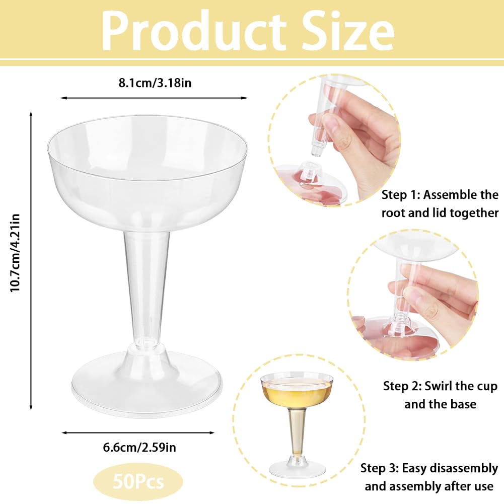 Bicchieri da champagne in plastica, 50 pezzi, 120 ml, trasparenti, riutilizzabili, per feste, matrimoni, compleanni, lauree