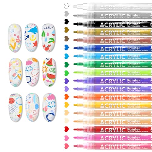 Image of IONSGAKO 18 Colors Nail Art Pens Set, Nail Polish Markers Pens Quick Dry | 3D Acrylic Paint Nail Art Markers for Nails Drawing Painting Dotting Liner, Home DIY Nail Art Design Kit Manicure Tools