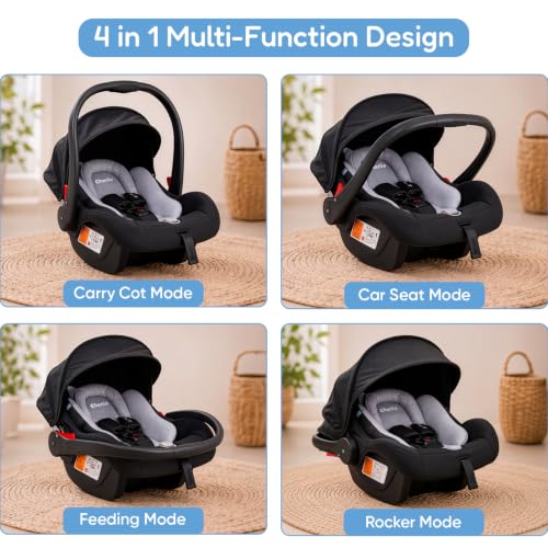 Image of Cherilo Carry Cot for New Born Baby, 4 in 1 Kids Carry Cot, Multipurpose Infant Car Seat & Rocker for Infant Babies of 0 to 15 Months with 3-Point Safety Harness, 13 Kgs Capacity, Black + Grey