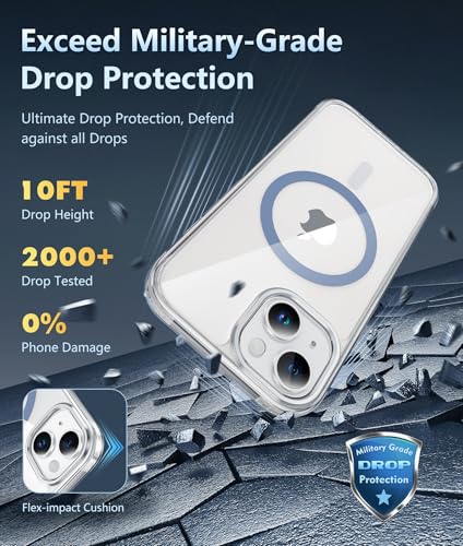 Image of FNTCASE for iPhone 13 Phone Case: Clear Phone Case Magnetic Military Grade Drop Protection Anti Yellowing Cell Phone Cover- Rugged Shockproof Protective Bumper (D-Blue Magnetic)
