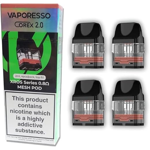 Vaporesso Xros Replacement Pods, 1.2 Ohm, Integrated Coils, Corex 2.0, Compatible with Xros3, Xros3 Mini, Xros4, Xros4 Mini, Xros5, Xros5Mini, Vaporesso Vaping Pods, Refillable, Pack of 4, No Nicotine