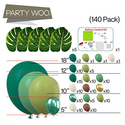 Image of PartyWoo Dark Green and Brown Balloon Arch Kit Garland 142pcs Different Sizes of 18 12 10 5 Inch Dark Sage Metallic Green Boho Brown White Sand Gold Balloons for Birthday Safari Party Decorations
