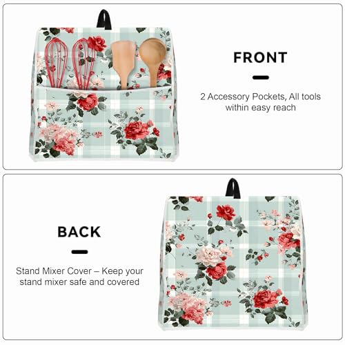 Image of Kitchen Dust Cover Compatible with 4.5 5 6 8 quart Stand Mixer, Kitchen Appliance Protective Covers with Top Handle and Pocket (Plaid Rose Garden, For All 6-8 qt Mixer)