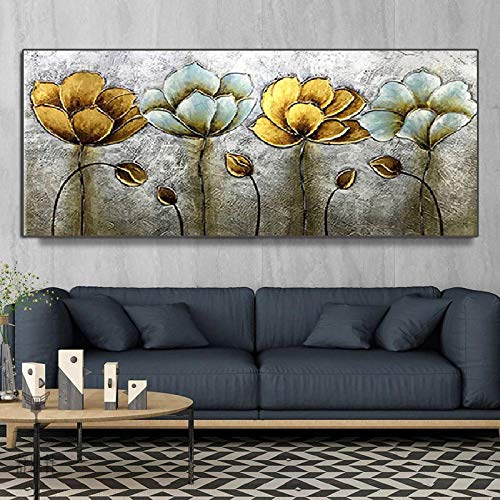 Peinture fleurs abstraite pour habiller un grand mur blanc de salon