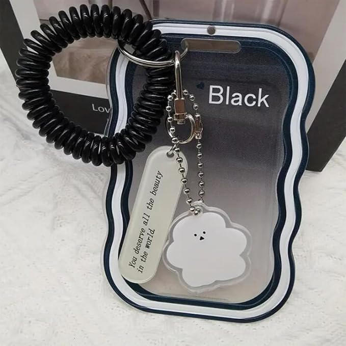 Image of Street27 Cloud Shape Photo Card Holder with Keychain Pendant | Transparent ID Badge Case with Wrist Strap | Silicone Protective Card Cover for Office, School & Travel (Black)