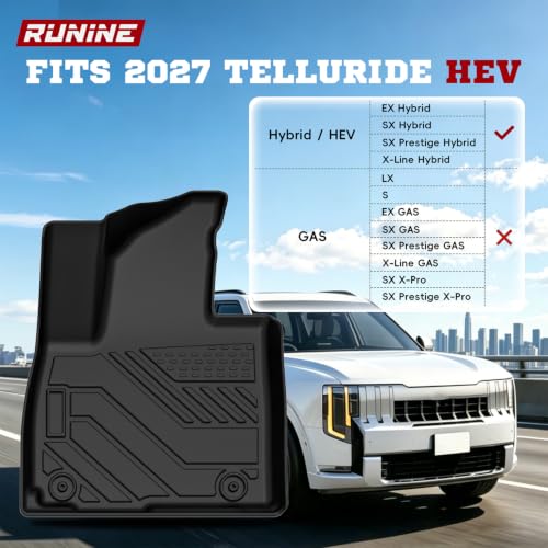 Image of Floor Mats for 2027 Kia Telluride Hybrid (Suitable for HEV), All Weather TPE Telluride Floor Liners Full Set with Cargo Mat & Backrest Mats, Custom Fit 7 Passenger 2027 Telluride Hybrid Accessories