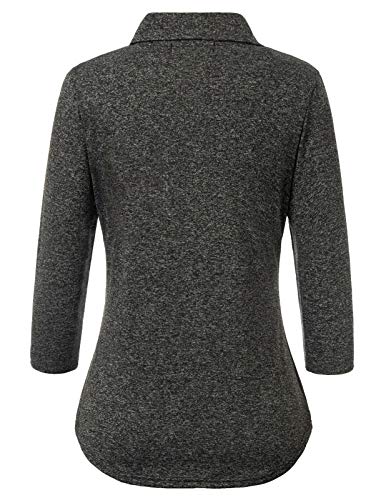 JACK SMITH Ladies 3/4-Sleeve Long Sleeve Polo Vneck Golf Polo(M,Black/Grey#)