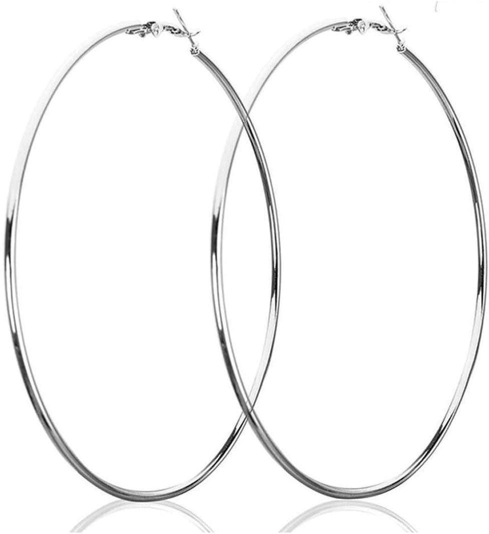 dot9Ti9 Women's Alloy Silver Color Smooth Big Large Round Hoop Earrings, 90mm