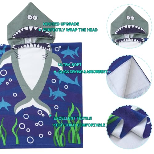 Image of NovForth Kids Beach Towel for Boys Girls, Hooded Bath Towel Wrap, Toddler Pool Towel with Hood
