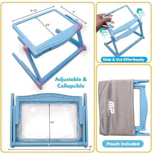 Image of MAGNIPROS 5X Rechargeable LED Page Magnifier with Foldable Stand, Hands-Free Lighted Magnifier with 3 Color Modes, Anti-Glare Lens for Reading Small Print, Low Vision, Seniors, Crafts