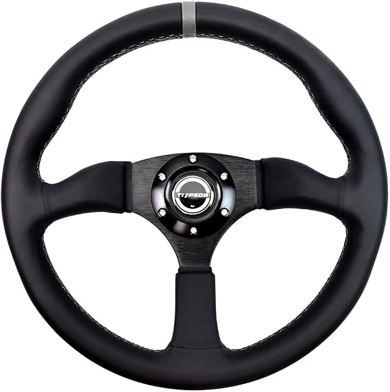 350mm/14 Universal Racing Steering Wheel Car Drifting Flat PU Material 6 Hole Mounting 3 Spoke with Horn Button for Simulation Driving and Motorsport