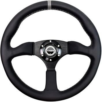 350mm/14 Universal Racing Steering Wheel Car Drifting Flat PU Material 6 Hole Mounting 3 Spoke with Horn Button for Simulation Driving and Motorsport