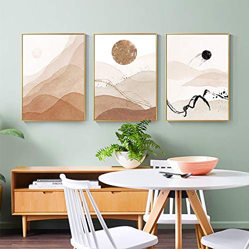 Art mural abstrait bien-être : toile soleil et montagne pour la maison