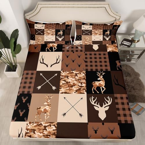 Parure de lit 2 pièces motif cerf camouflage avec 1 taie d'oreiller pour lit simple