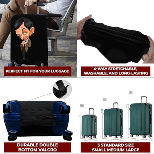 Image of WanderWraps Spendex Polyester Protective Luggage Cover | Hard Luggage Trolley Bag Cover | Washable | Combo | Stretchable | 20-24 - 28 Inches | Pack of 3 | Mr Bean