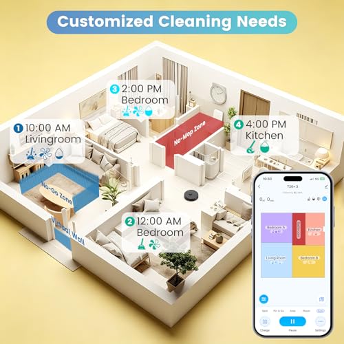Image of T20+ Robot Vacuum and Mop Combo Self‑Emptying with 6000Pa Suction, LiDAR Navigation, Home Mapping, 75‑Day Capacity, 180 Mins Runtime, APP&Voice&Remote, Robot Vacuum Cleaner for Hair, Floors, Carpets