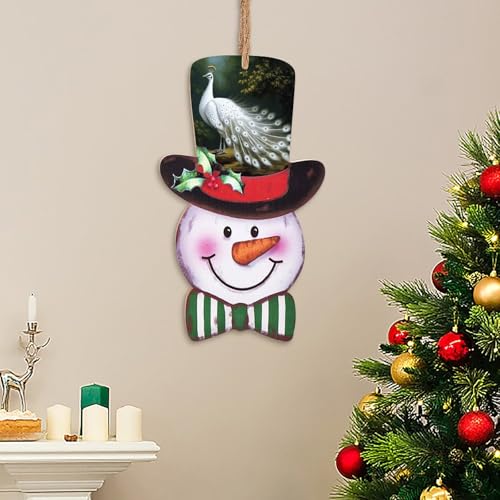 Panneau mural de Noël en bois paon blanc pour déco rustique