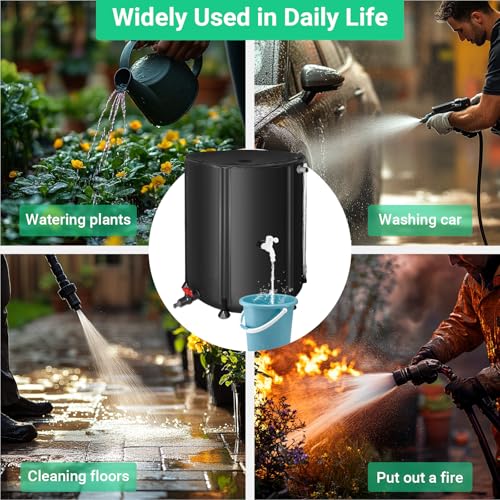 FAMIROSA 50 Gallon / 200L Collapsible Rain Barrel, Foldable PVC Rain Barrels to Collect Rainwater from Gutter, Portable Water Storage Tank Container with Hose Spigot, Water Catcher Collector Black - Thumbnail 3