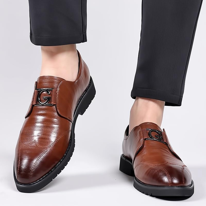 Men's Patent Leather Formal Business Oxford Dress Shoes Men Slip On Formal Tuxedo Dress Leather Shoes Business Casual Driving Boat Shoes(Brown,8)2