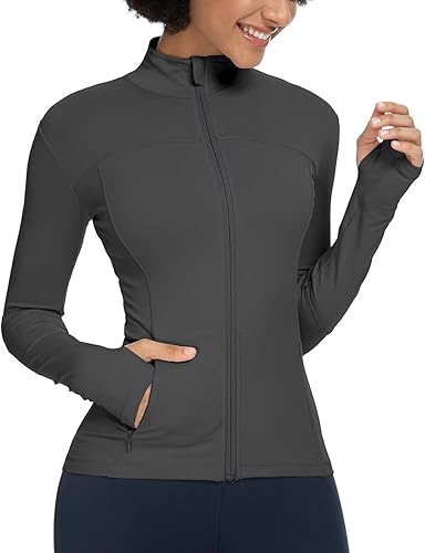 QUEENIEKE Chaquetas de correr para mujer con cremallera, chaquetas atléticas ajustadas para entrenamiento, gimnasio, yoga, pista, con bolsillos