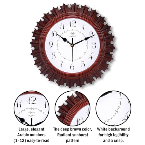Image of Sehaz Artworks Wall Clock for Living Room Stylish | Wall Watch for Living Room | Clock for Home | Wall Clock for Hall - Brown 24x24 cm