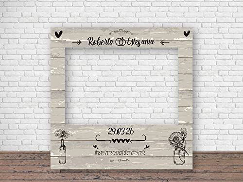 Oedim Photocall para Bodas Color Beige Personalizado, 100 x 100 cm, Eventos o Celebraciones puntuales, Ventana Troquelada, Photocall Divertido