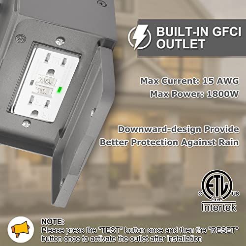 Image of Outdoor Porch Light with GFCI Outlet Built in, Dusk to Dawn Outdoor Lighting with Clear Glass Shade, Waterproof Outdoor Wall Sconce Exterior Lights for House Garage Front Door, Bulb Included(Gray) | Gray Exterior Lighting with Clear Glass Shade, Waterproof Wall Sconce for House Garage Front Door, Bulb Included