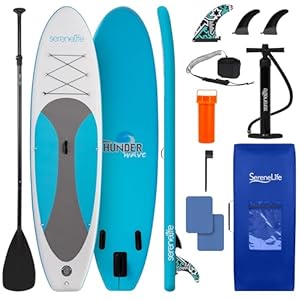 SereneLife Stand Up Paddling Board Marineblau Aufblasbares SUP Set mit Paddel, Pumpe und Tasche Touring SUP für Kinder und Erwachsene rutschfest tragbar für See Fluss und Meer 155 kg Tragkraft