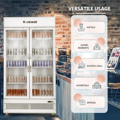 Image of ROCKWELL RVC1100C Double Glass Door Visi Cooler, Internal LED, Dynamic Cooling, 4 Year Warranty (White)