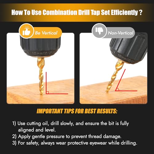 image for Junreox 6 Pack Combination Drill and Tap Set, Professional HSS Titaniu