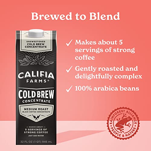 Califia Farms - Unsweetened Cold Brew Coffee Concentrate, 32 Oz, 100% Arabica, Shelf Stable, Plant Based, Vegan, Gluten Free, Non Gmo, Sugar Free, Iced Coffee #TOP2