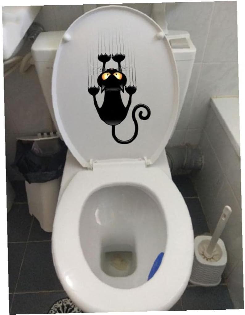 Zonster Funny Toilet Claw Cat Sticker Home Wall Stickers Toilet Seat Decal Wall Art Diy Mural Decor for Bathroom Kitchen, Black, 12.8*25cm