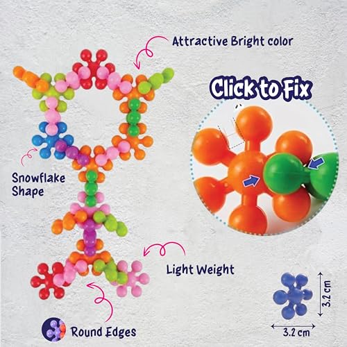 Image of ToyMagic Star Shaped 200 Pcs STEM Toys Plastic Interlocking Blocks Building Blocks That Bends - Safe Material - Preschool Classroom Games Sets Toy for Girls and Boys Aged 3+, Multicolor