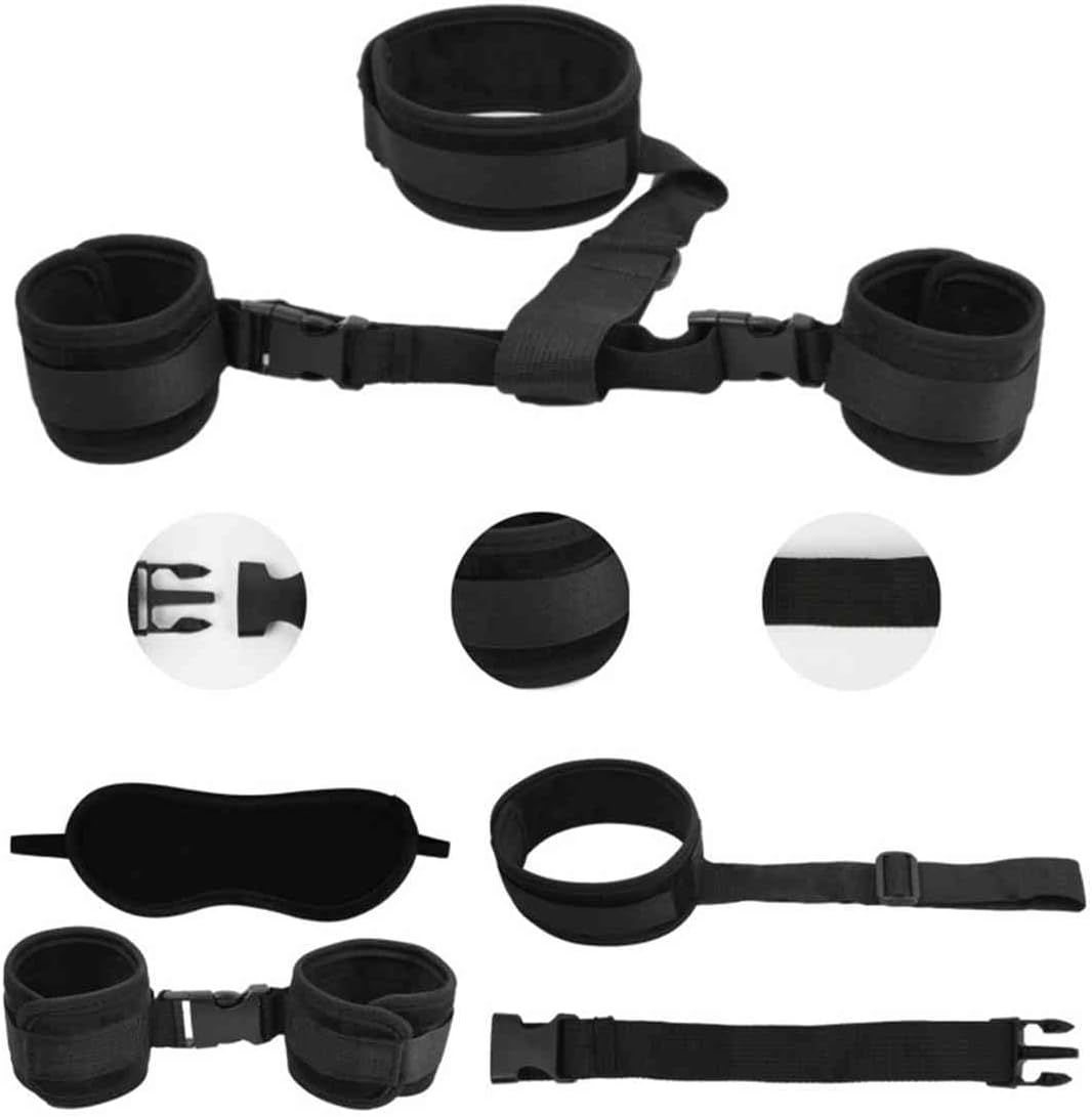 Sex Bondage Set BDSM Restraints Straps King Size Bed Neck to Wrist Hand Cuffs with Soft Blindfold Collar Bed Restraints Kit for Headboard Couples Under King Bed SM Toy Game Adult Play Sweater
