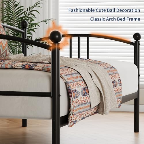 Image of Garvee Twin Daybed, Sturdy Metal Daybed with Arched Headboard and Steel Slat Support, Sofa Bed for Living Room Bedroom and Guest Room, Black
