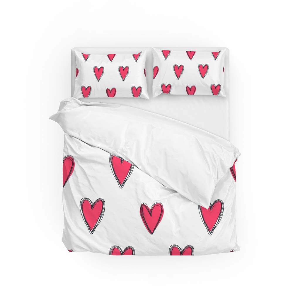 Housse de couette cœur rouge grand lit parure de lit 3 pièces pour chambre parentale cocooning