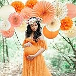 Beige Orange Peach Fall Boho Party Decorations Paper Lanterns Tissue Pom Poms Streamers Hanging Paper Fans for Autumn Harvest Birthday Thanksgiving Wedding Bridal Shower Baby Shower Party Decoration - Image 3