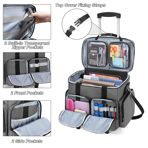 CURMIO Rolling Teacher Tote Bag with Padded Laptop Compartment, Portable Teacher Tote Bag with Accordion File Organizer Compartment, Gray3