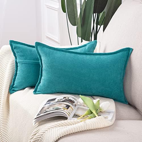Madizz Set of 2 Short Chenille Throw Pillow Covers 12x20 Inch Cya...