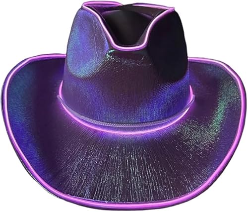 GogoRavers™ Cowboy Wireless LED Hat - Colourful Flash Light Up (3 Flash Settings) Fedora Costume Rave Halloween Fun EDM Festival Trippy NYE 2024 Fun Dance Musketeer Style Jazz Headwear (Purple)