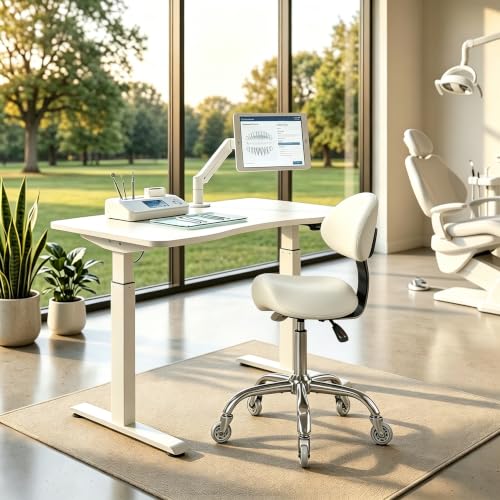 Image of Saddle Stool with Back Support, 350LBS Ergonomic Rolling Chair, Beige | 350 LBS Load, Height Adjustable, 360 Swivel Casters, Ergonomic Backrest, Multi-Use for Salon, Tattoo, Spa, Dentist